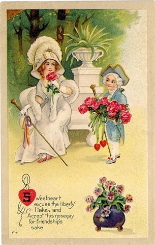 Edwardian Valentine Greeting Card with Children & Flowers