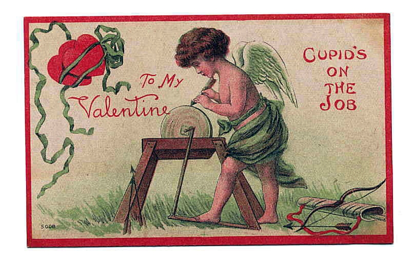 Vintage Valentine's Day Greeting Card - Cupid On The Job