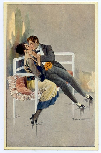 Vintage Edwardian Romantic Kiss Greeting Card, 1900s