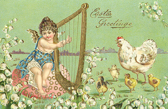 Victorian Easter Greetings Card with Cherub & Harp