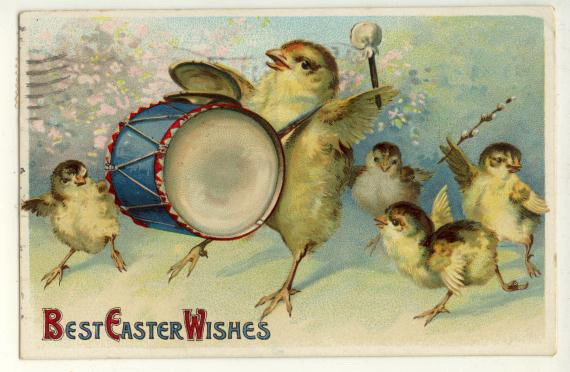 Vintage Easter Chicks Drum Band Greeting Card