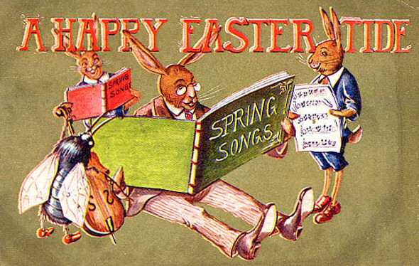 Victorian Easter Greeting Card with Musical Rabbits