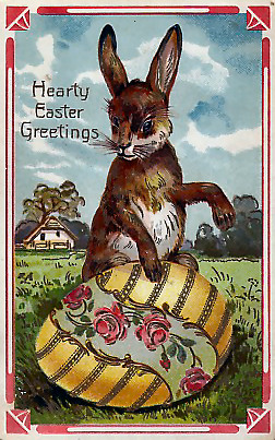 Vintage Easter Greeting Card with Bunny & Golden Egg