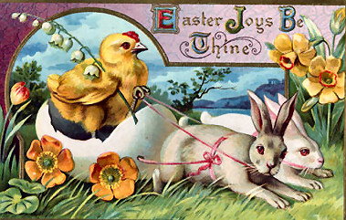 Victorian Easter Joys Be Thine Greeting Card with Chick & Rabbits