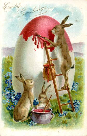 Victorian Easter Greetings Card with Anthropomorphic Rabbits