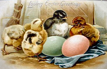 Vintage Easter Greeting Card with Chicks and Eggs, Early 1900s