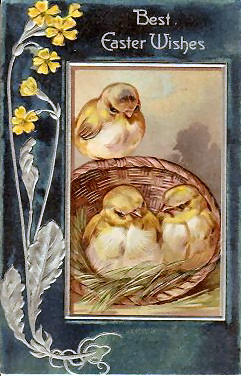 Vintage Easter Greeting Card with Chicks in Basket - Victorian Era