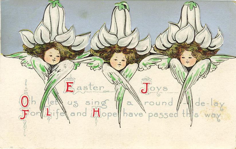 Vintage Easter Greeting Card Three Flower Fairies 1900s