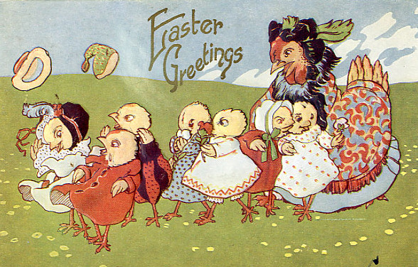 Vintage Easter Greetings Card with Anthropomorphic Chicks, Early 1900s