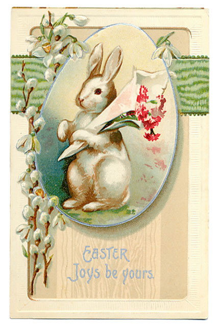 Victorian Easter Greeting Card with Rabbit & Flowers