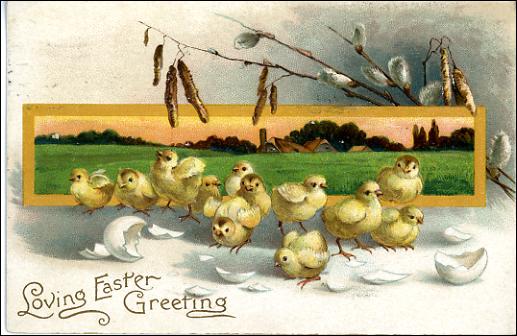 Vintage Easter Greeting Card with Chicks and Eggs