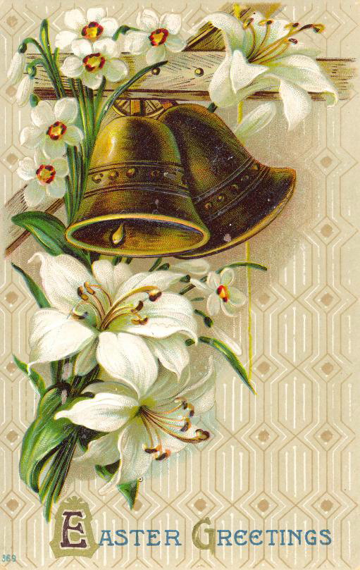 Victorian Easter Greetings Card with Bells and White Lilies