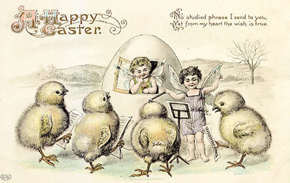 Victorian Easter Greeting Card with Cherubs and Chicks
