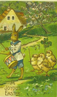 Vintage Easter Greeting Card: Anthropomorphic Rabbit with Chicks