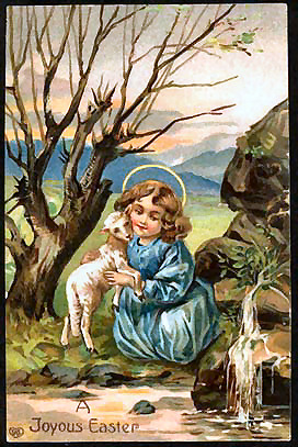 Victorian Easter Greeting Card: Child with Lamb & Halo