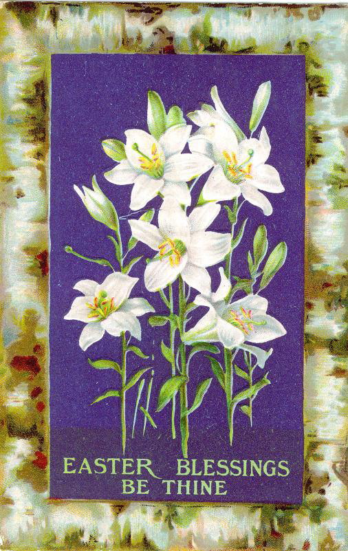 Vintage Easter Greeting Card - White Lilies Purple Background