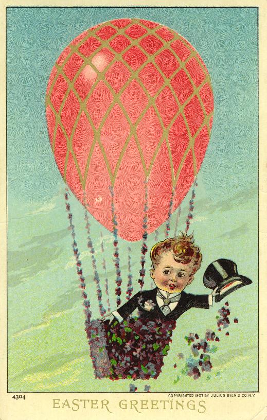 Vintage Easter Greeting Card Hot Air Balloon Boy 1907