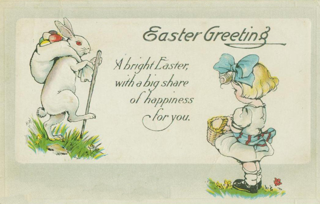Vintage Easter Greeting Card with Bunny and Child