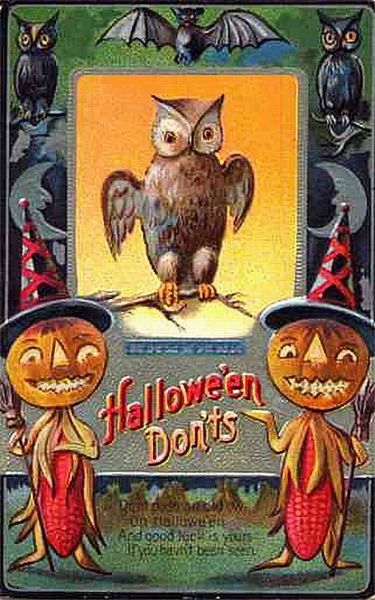Vintage Halloween Don'ts Greeting Card - Early 1900s Owl & Jack-o'-Lantern Design