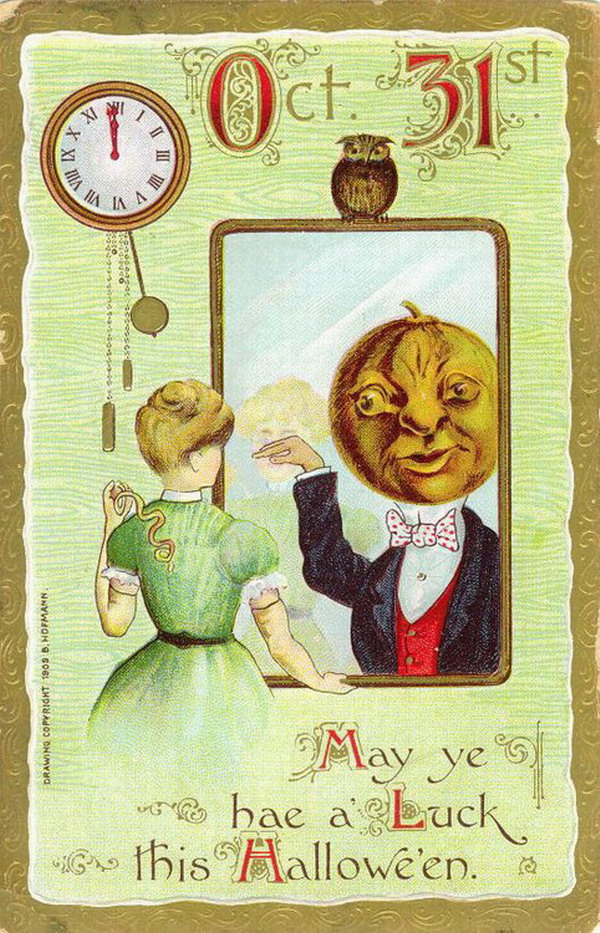 Victorian Halloween Greeting Card Oct 31st Man-in-Moon