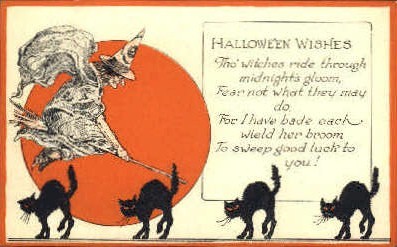 Vintage Halloween Wishes Cat Greeting Card, Early 1900s Art