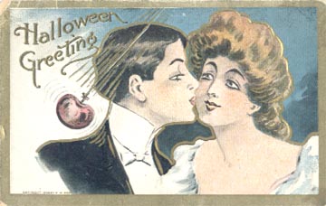 Vintage Halloween Greetings Card Edwardian Couple 1900s