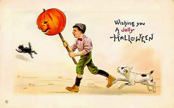 Vintage Halloween Greeting Card Boy Jack-O'-Lantern Early 1900s