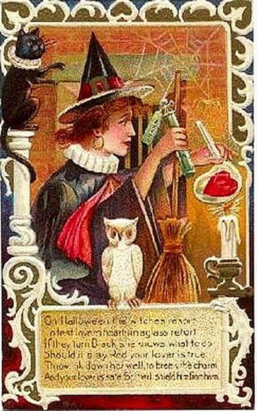 Victorian Halloween Witch Greeting Card with Potion Bottle
