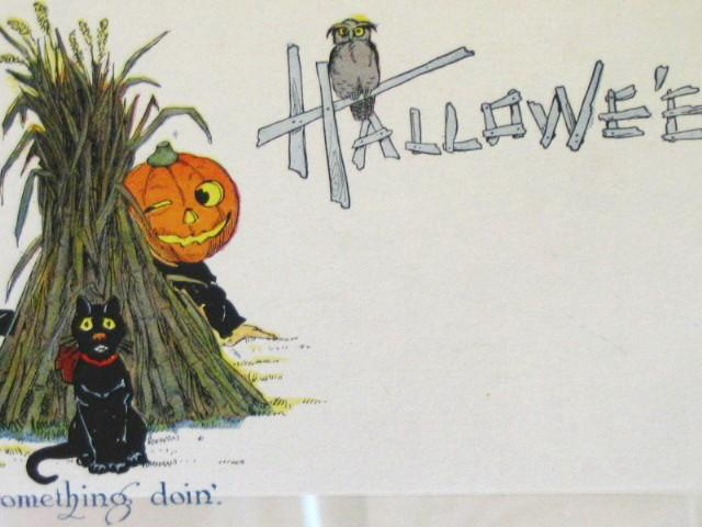 Vintage Halloween Greeting Card - Black Cat & Jack-o'-Lantern