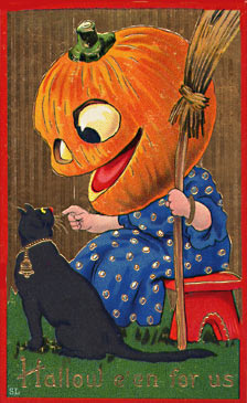 Vintage Halloween Pumpkin Head Man Die-Cut Card 1900s