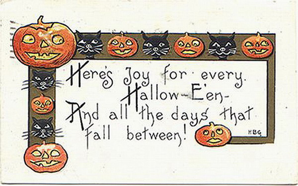 Vintage Halloween Greeting Card Jack-o'-Lantern & Black Cat Design