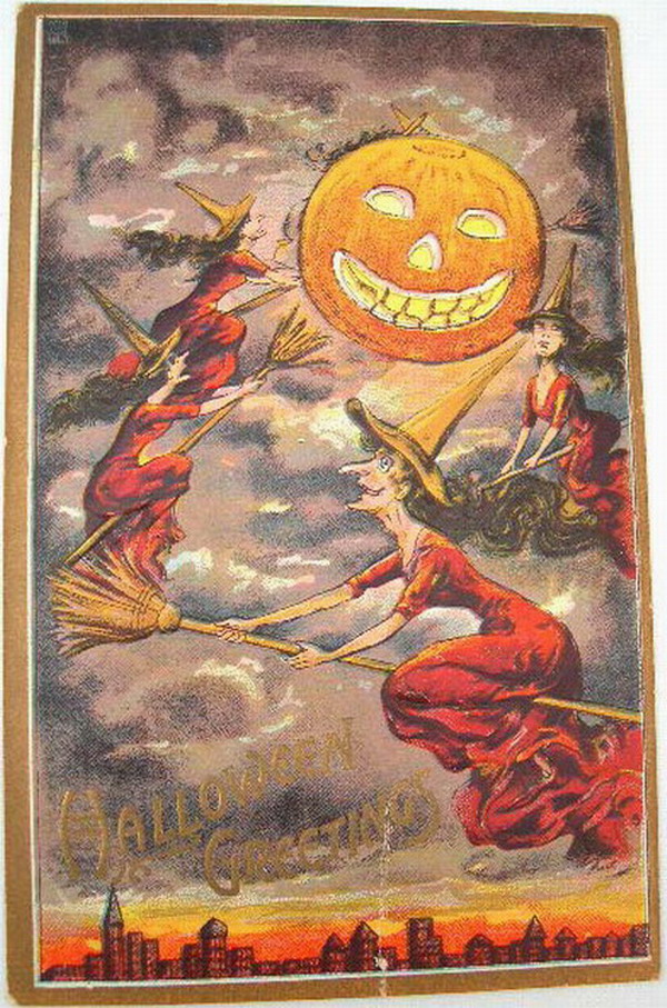 Vintage Halloween Jack O'Lantern Greeting Card, Early 1900s