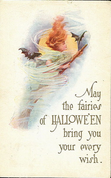 Vintage Halloween Greeting Card with Red-Haired Fairy - Early 1900s