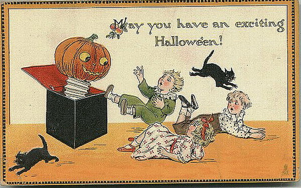 Vintage Halloween Greeting Card with Jack-o'-Lantern Magic Trick