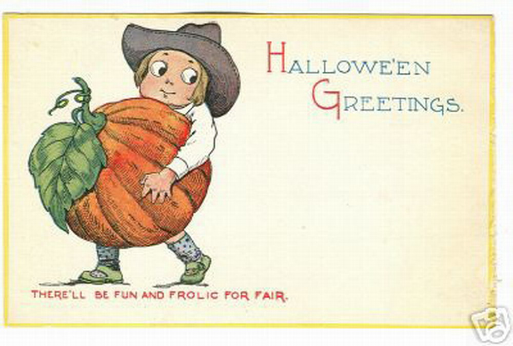 Vintage Halloween Greeting Card with Pumpkin Child, Early 1900s