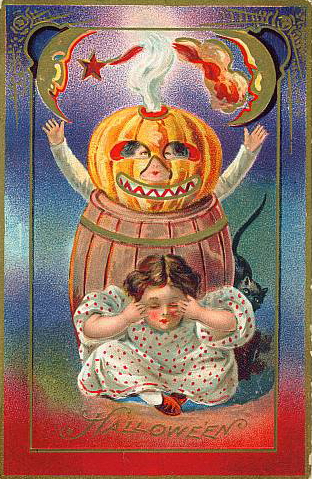 Victorian Halloween Greeting Card: Pumpkin Head Jack-o'-Lantern