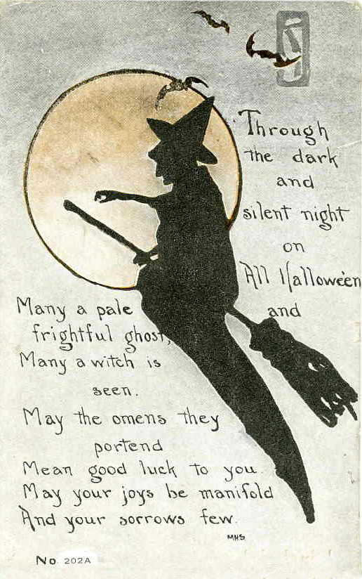 Vintage Halloween Witch Silhouette Greeting Card, Early 1900s