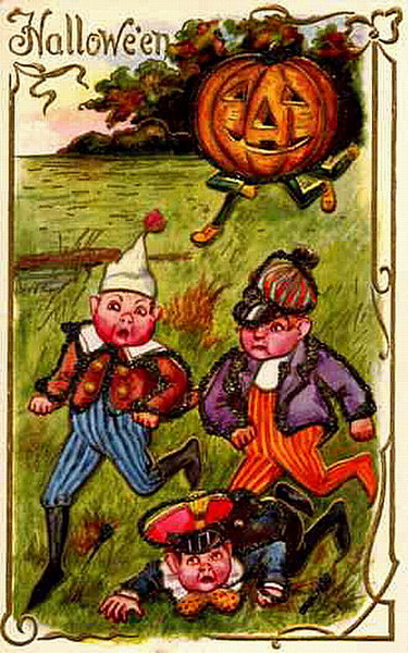 Vintage Halloween Greeting Card with Jack-o'-Lantern and Children in Distress