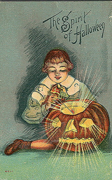 Victorian Halloween Greeting Card - Child with Jack O'Lantern