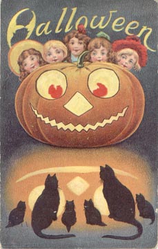 Vintage Halloween Greeting Card with Jack-o'-Lantern and Children