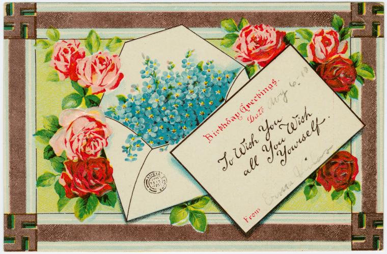 Victorian Birthday Greeting Card with Roses & Love Letter