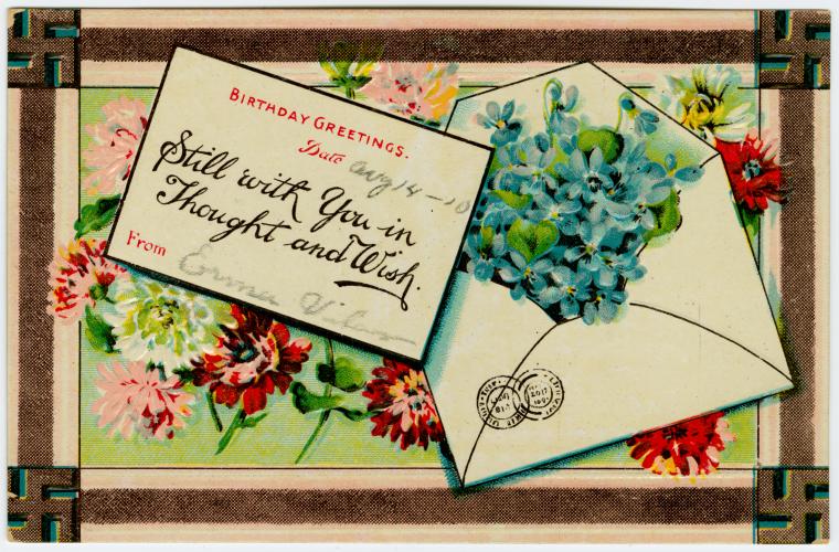 Victorian Birthday Greeting Card with Envelope & Forget-Me-Nots