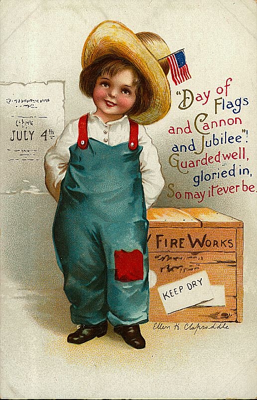 Vintage July 4th Fireworks Greeting Card, Early 1900s Patriotic