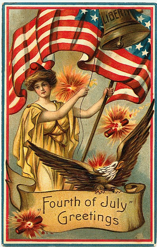 Vintage Fourth of July Greeting Card with Liberty Belle & Eagle