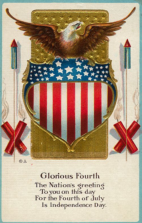 Vintage Fourth of July Greeting Card with Eagle & Shield