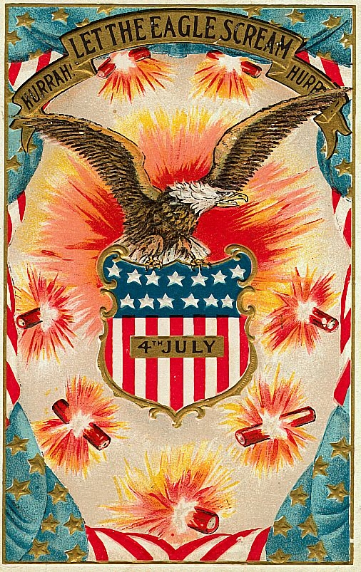 Vintage 4th of July Eagle Greeting Card with Fireworks