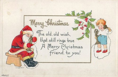 Early 1900s Christmas Greeting Card with Santa and Child