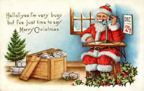 Busy Santa Christmas Greeting Card, Early 1900s Vintage