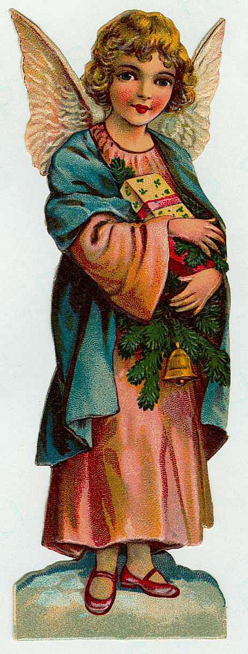 Victorian Angel Christmas Card with Wings and Evergreen