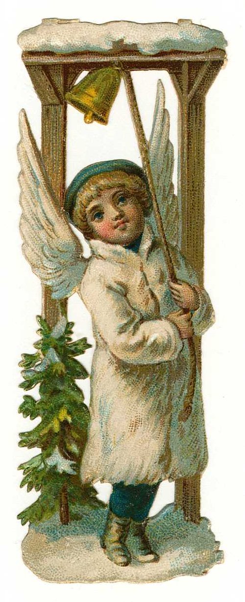 Victorian Christmas Angel Die-Cut Greeting Card with Bell